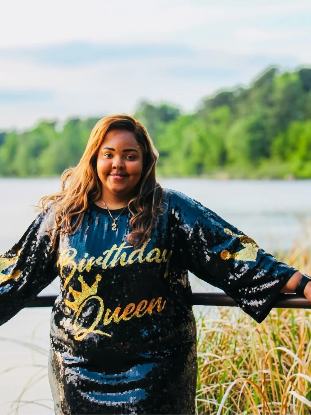 Fashion Nova Black Sequin 'Birthday Queen' Tunic with Gold Lettering